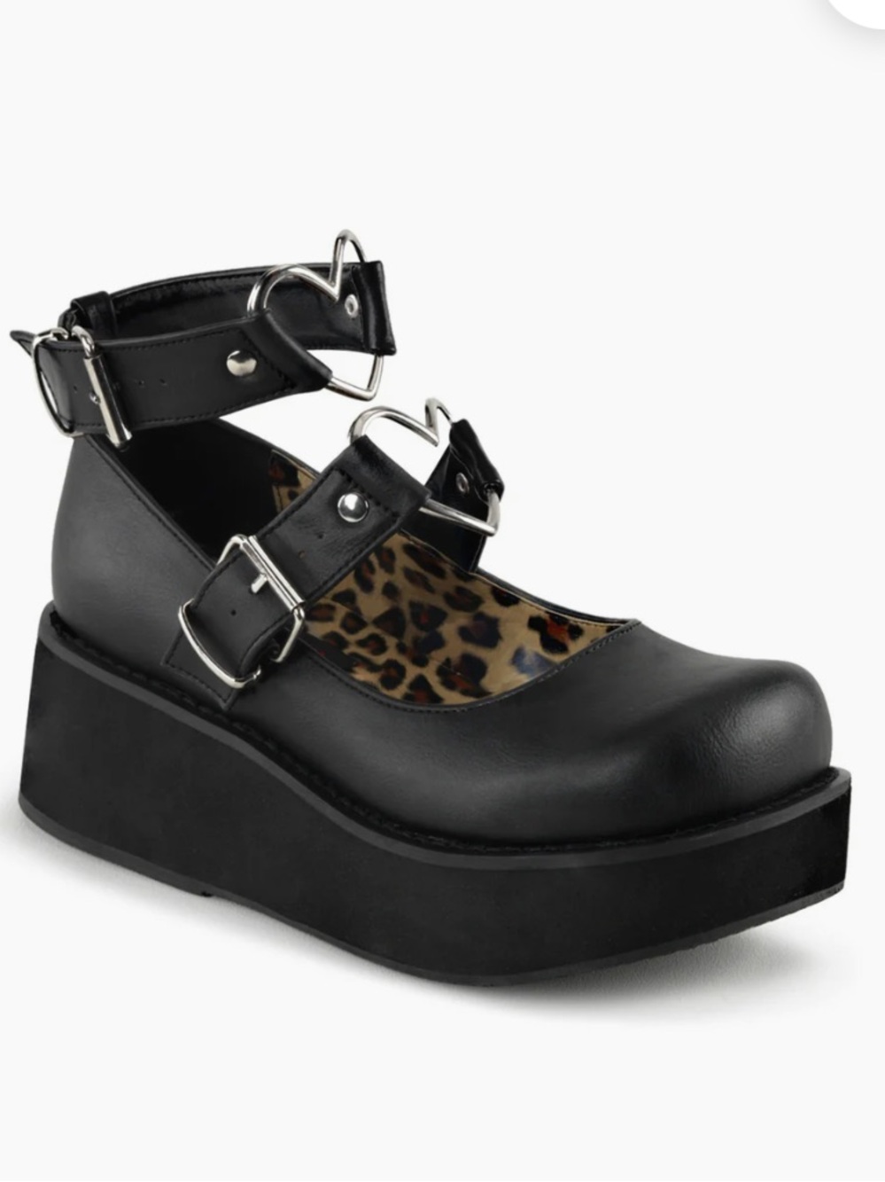 Demonia SPRITE-02 Black Mary Jane Platform Heart Double Strap Size 10